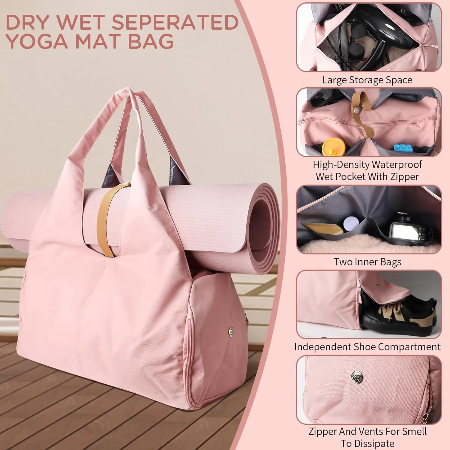 Yoga Mat Bag, Heavy Oxford Cloth Sport yoga Gym Bag, Travel Yoga Gym Bag with Yoga Strap, with Shoes Compartment and Wet Dry Storage Pockets, Fits Gym, Beach Park, Travel for Women & Men