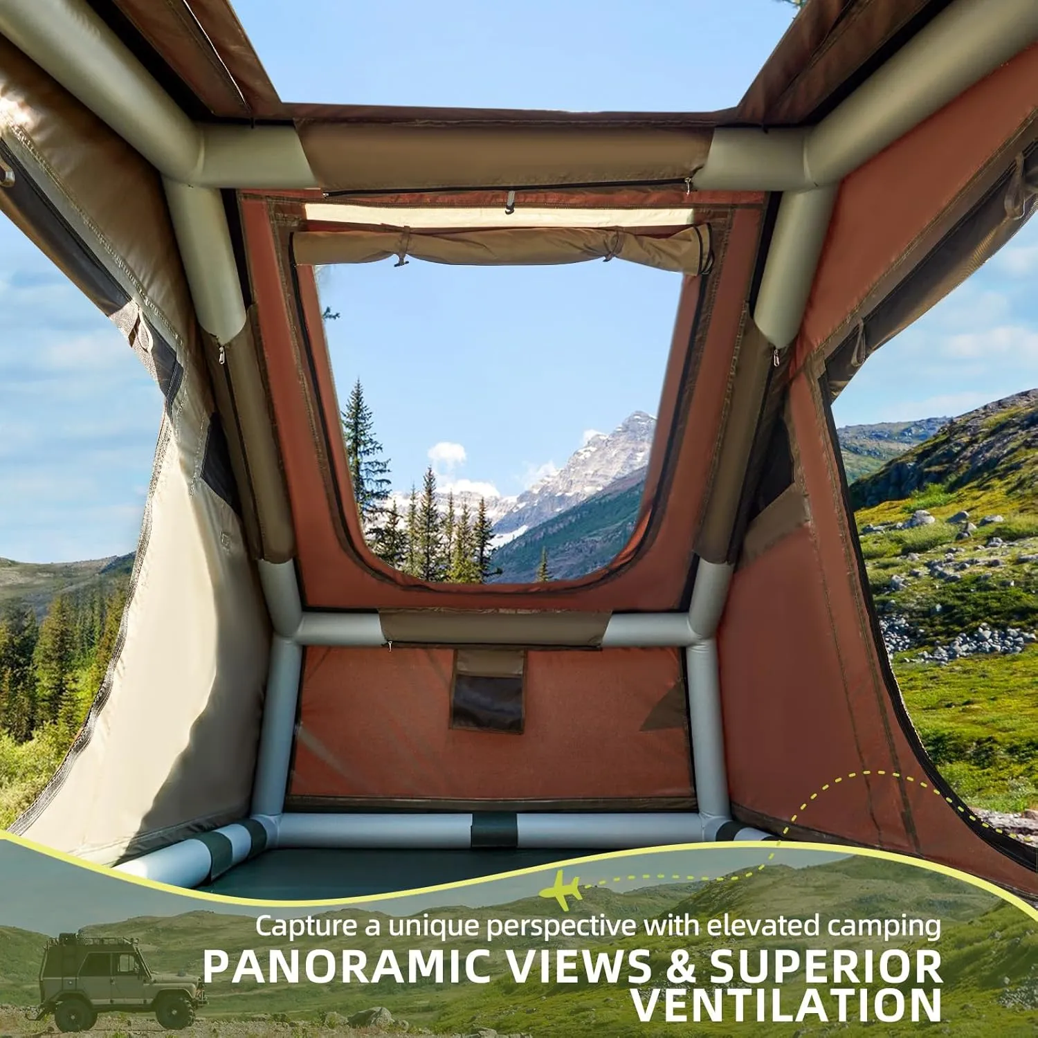 YOLENY Inflatable Tents for Camping, 4/6/8/10/12 Person Tent with TPU Skylight, Mesh Windows, Stove Jack & Pump, Easy Setup 4 Season Glamping Tent, Waterproof & Windproof