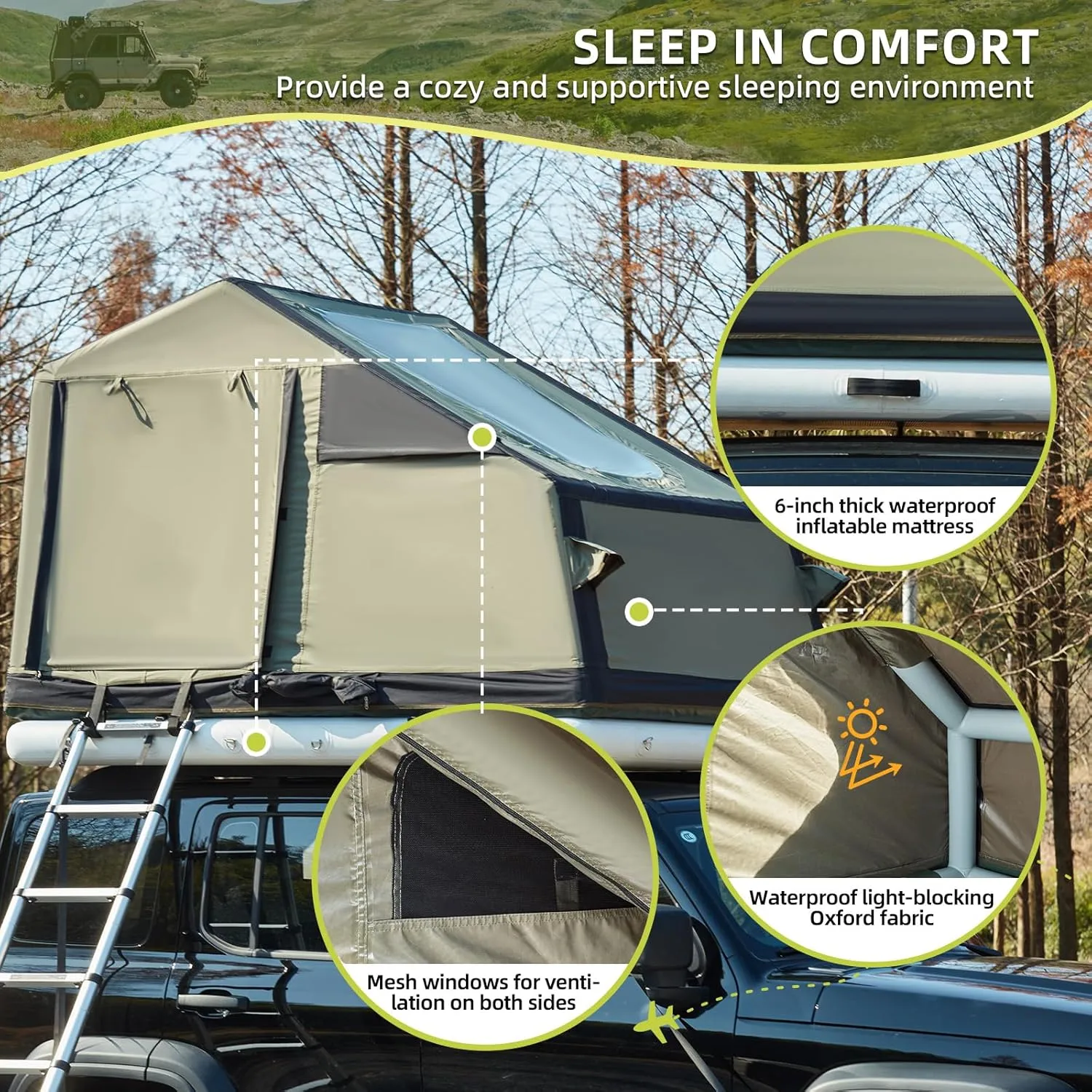 YOLENY Inflatable Tents for Camping, 4/6/8/10/12 Person Tent with TPU Skylight, Mesh Windows, Stove Jack & Pump, Easy Setup 4 Season Glamping Tent, Waterproof & Windproof
