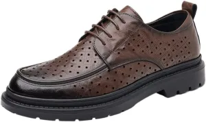 YZABEL Men's Patent Leather Platform Formal Oxford Shoes, Round Toe Lace Up Breathable Hollow Business Casual Shoes, Lightweight Comfortable for Daily Commuting Activity