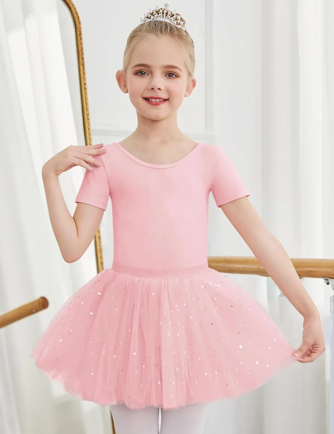 Zaclotre Girls Ballet Leotards Short Sleeve Bow Back Tutu Ballerina Costume Toddler Dance Dress Outfit Combo