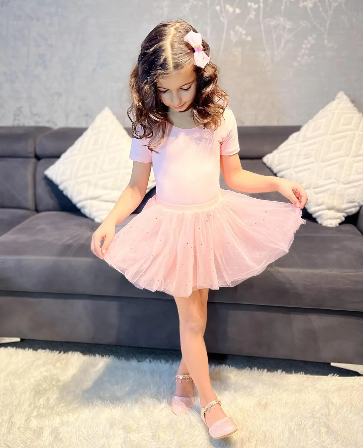 Zaclotre Girls Ballet Leotards Short Sleeve Bow Back Tutu Ballerina Costume Toddler Dance Dress Outfit Combo