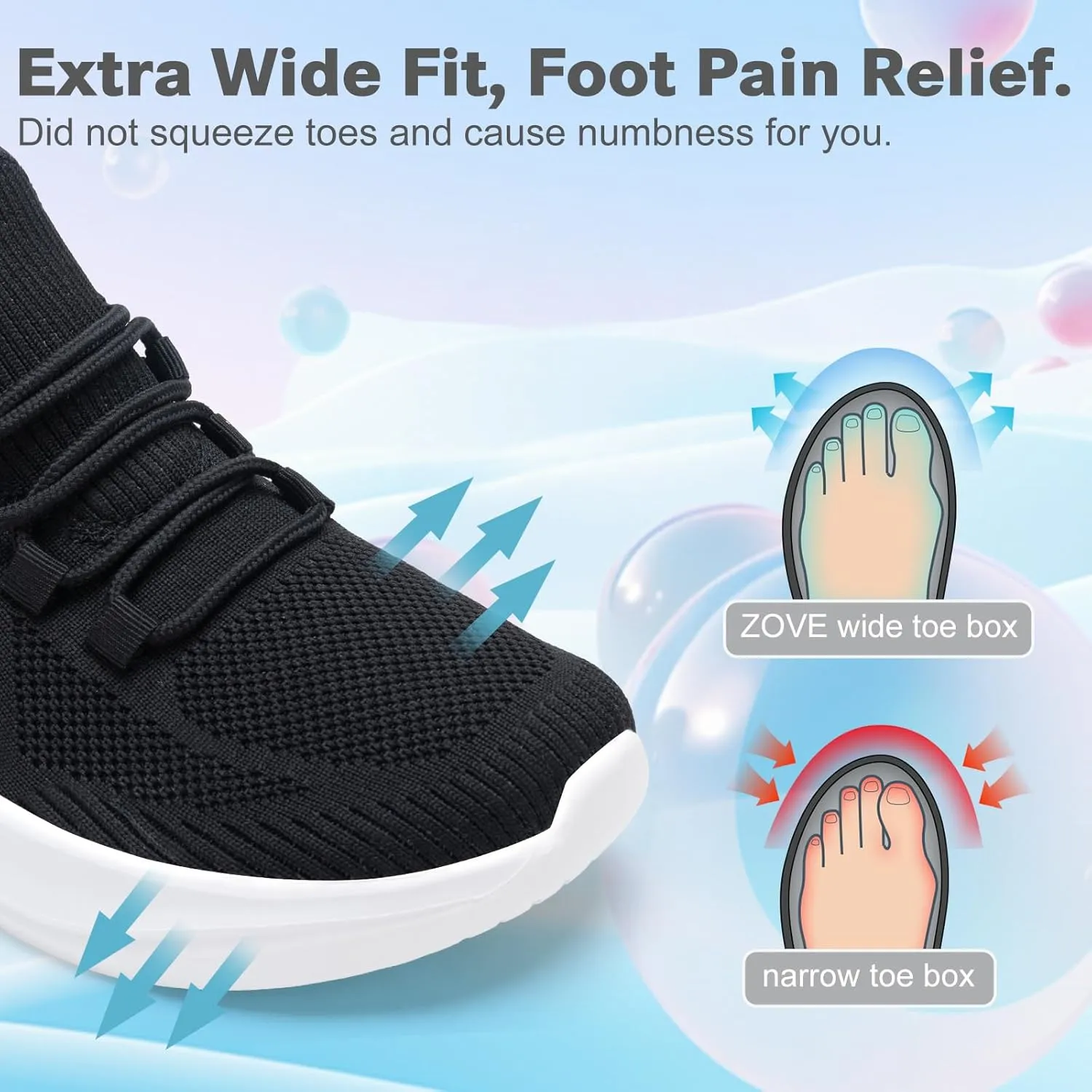 ZOVE Wide Toe Box Shoes Women Extra Wide Width Tennis Sneakers Ultra Light Running Shoes for Women Non-Slip Diabetic Walking Gym Workout Trainer