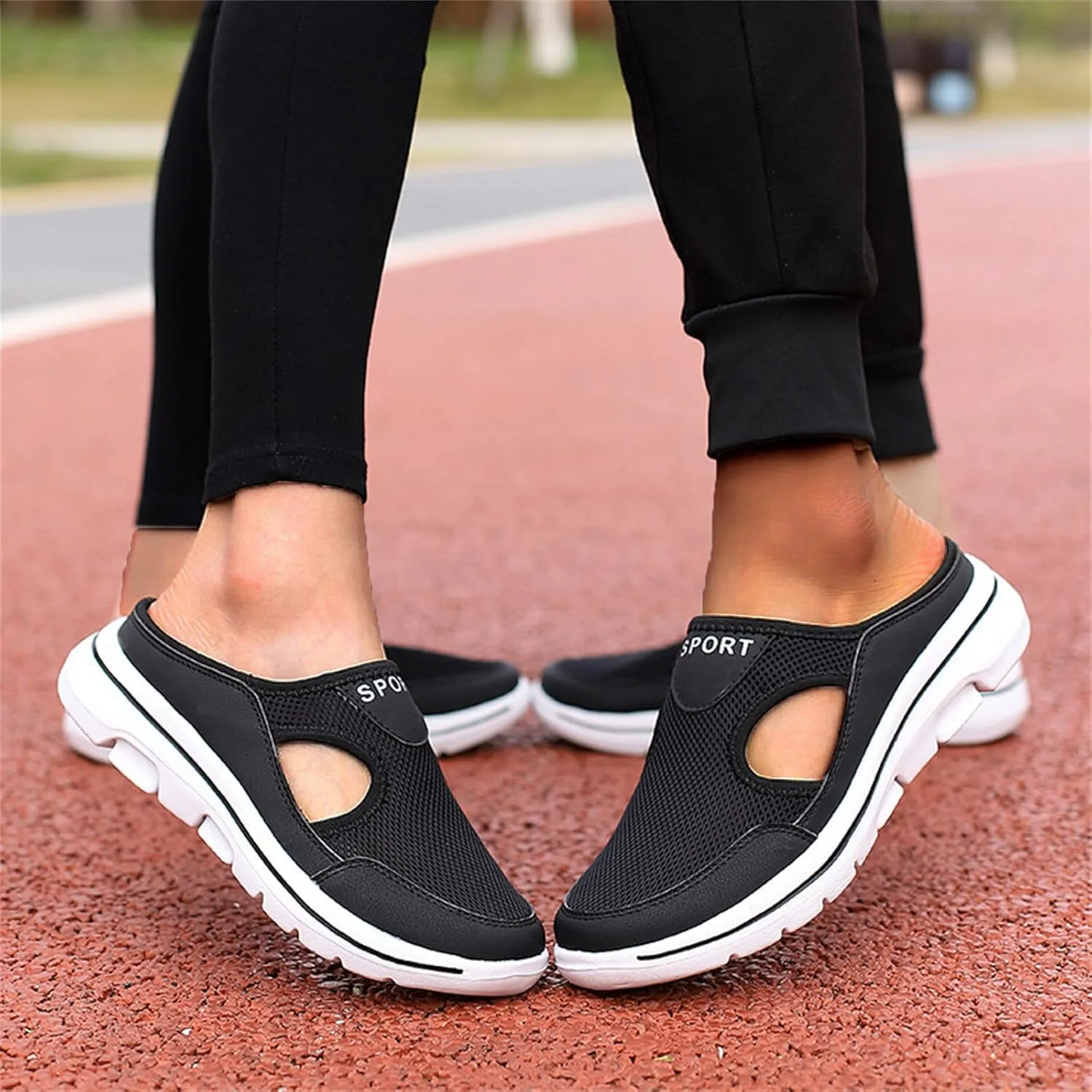 ZWRXW Mules for Women Breathable Mesh Walking Mules Sneakers Open Back Slip On Shoes Lightweight Breathable Comfortable Walking Shoes Closed Toe Slides with Arch Support Orthopedic Slippers