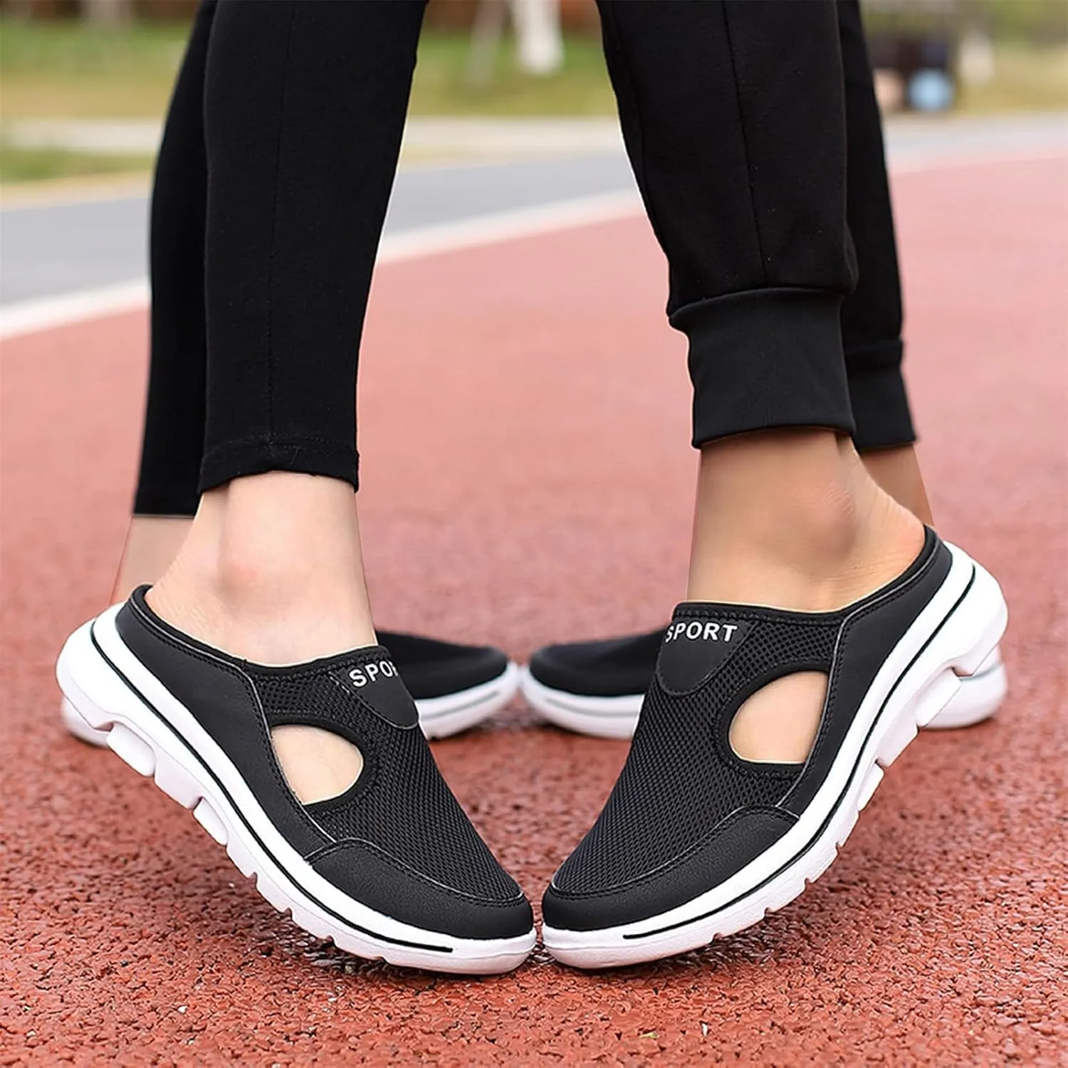 ZWRXW Mules for Women Breathable Mesh Walking Mules Sneakers Open Back Slip On Shoes Lightweight Breathable Comfortable Walking Shoes Closed Toe Slides with Arch Support Orthopedic Slippers