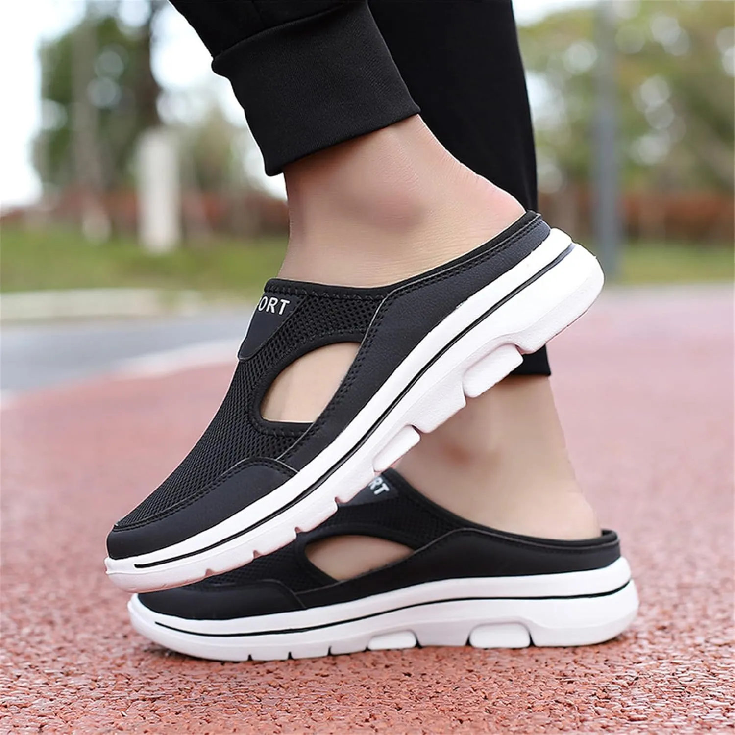 ZWRXW Mules for Women Breathable Mesh Walking Mules Sneakers Open Back Slip On Shoes Lightweight Breathable Comfortable Walking Shoes Closed Toe Slides with Arch Support Orthopedic Slippers