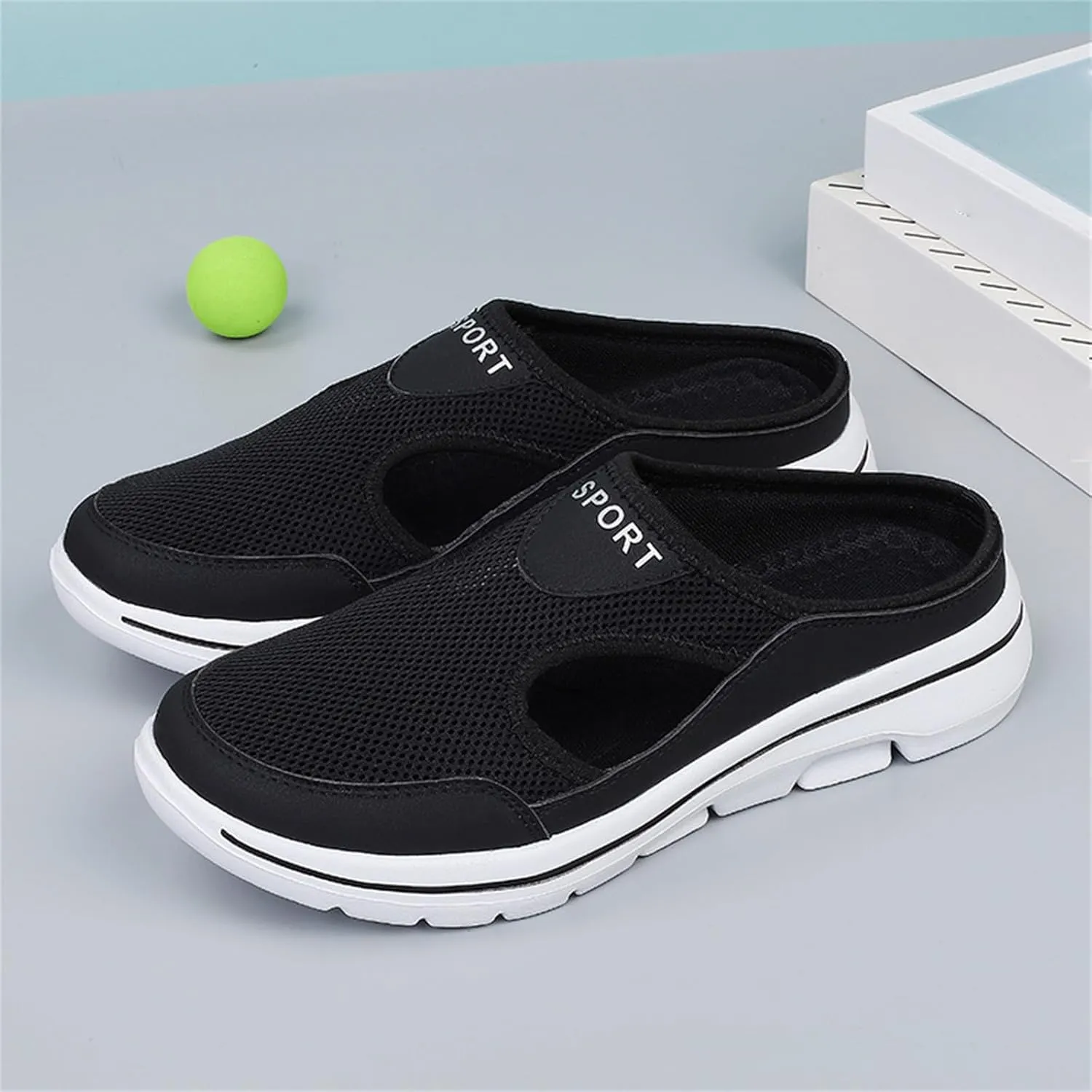 ZWRXW Mules for Women Breathable Mesh Walking Mules Sneakers Open Back Slip On Shoes Lightweight Breathable Comfortable Walking Shoes Closed Toe Slides with Arch Support Orthopedic Slippers