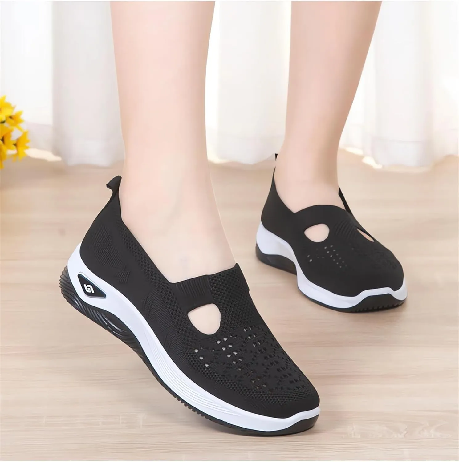 ZWRXW Orthopedic Flats for Women Lightweight Comfortable Arch Support Sneaker Breathable Knitted Soft Non-Slip Mesh Up Footwear Woven Work Walking Shoe