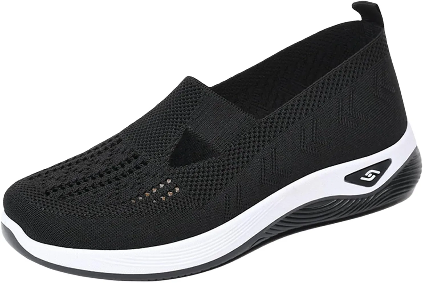 ZWRXW Orthopedic Flats for Women Lightweight Comfortable Arch Support Sneaker Breathable Knitted Soft Non-Slip Mesh Up Footwear Woven Work Walking Shoe