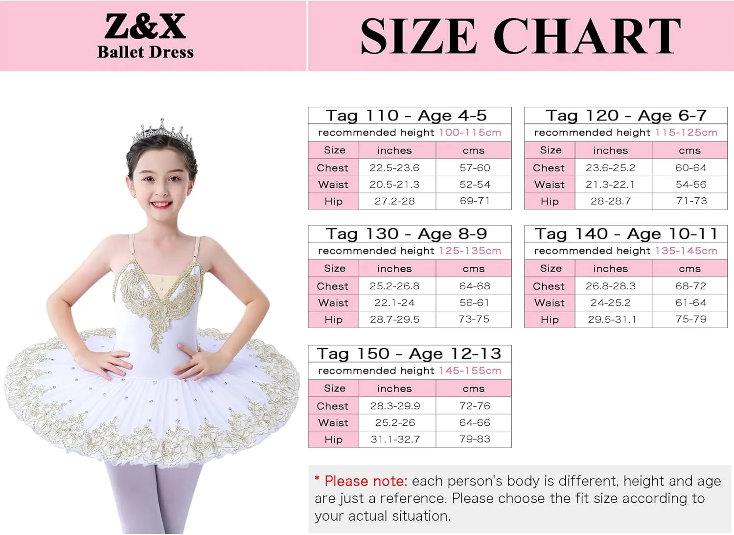 ZX Girls Camisole Skirted Leotard Ballet Dress Sparkle Lace Swan Lake Tutu Ballerina Costumes for Competition 4-13Y