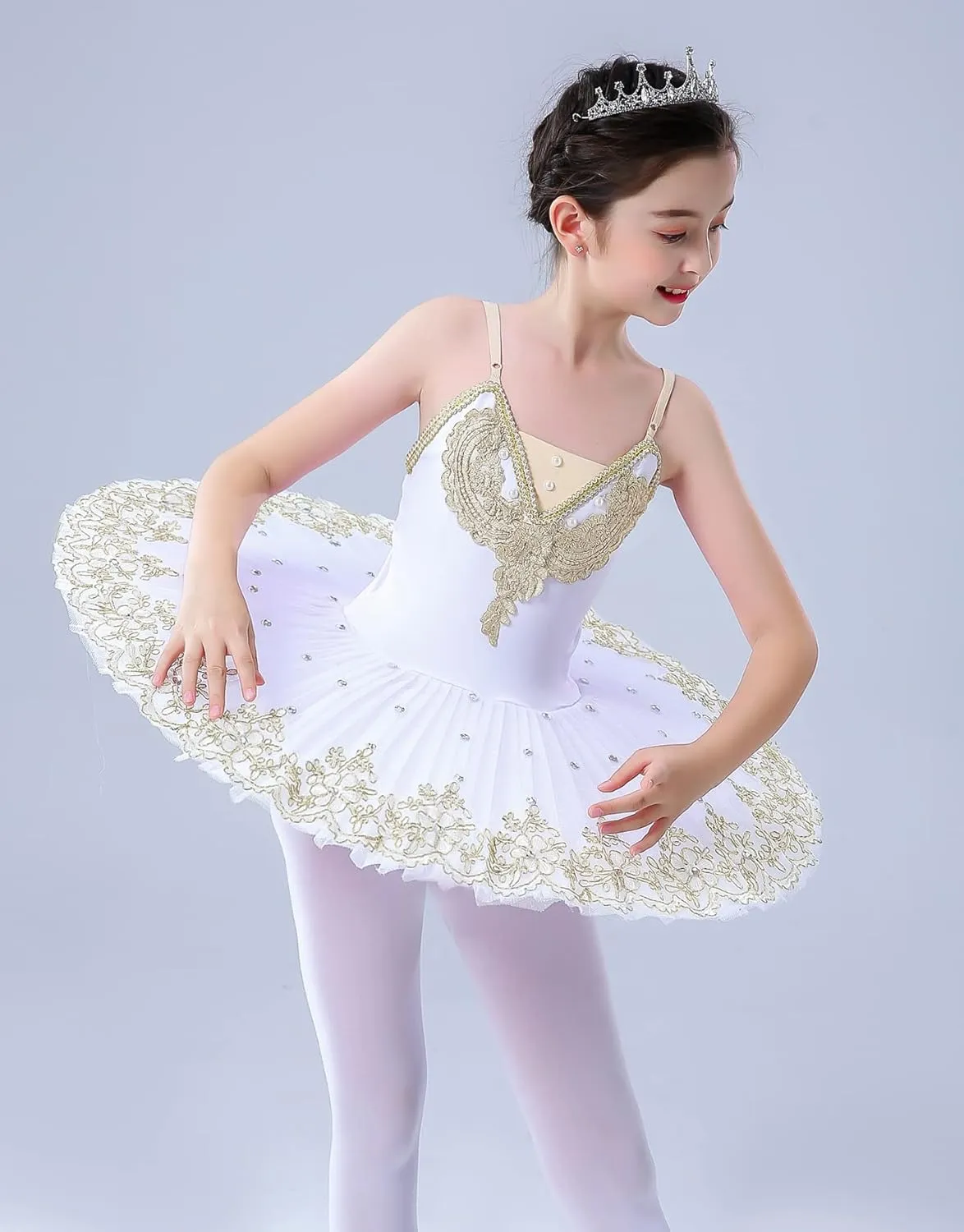 ZX Girls Camisole Skirted Leotard Ballet Dress Sparkle Lace Swan Lake Tutu Ballerina Costumes for Competition 4-13Y