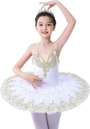 ZX Girls Camisole Skirted Leotard Ballet Dress Sparkle Lace Swan Lake Tutu Ballerina Costumes for Competition 4-13Y